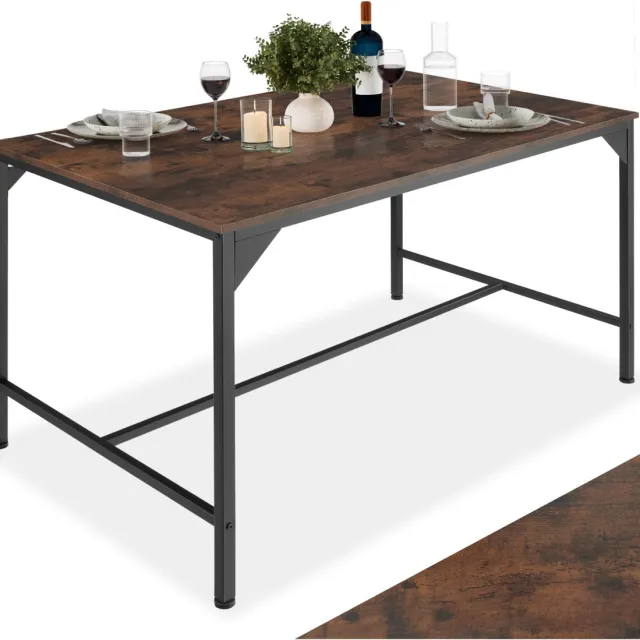 Tectake Eettafel van Hout en Metaal - 120 x 75 x 75 cm - Keukentafel in Industrieel Design - Tafel voor Eetkamer, Keuken, Woonkamer en Kantoor - Zwart Metalen Frame - (Industrieel Donkerbruin)