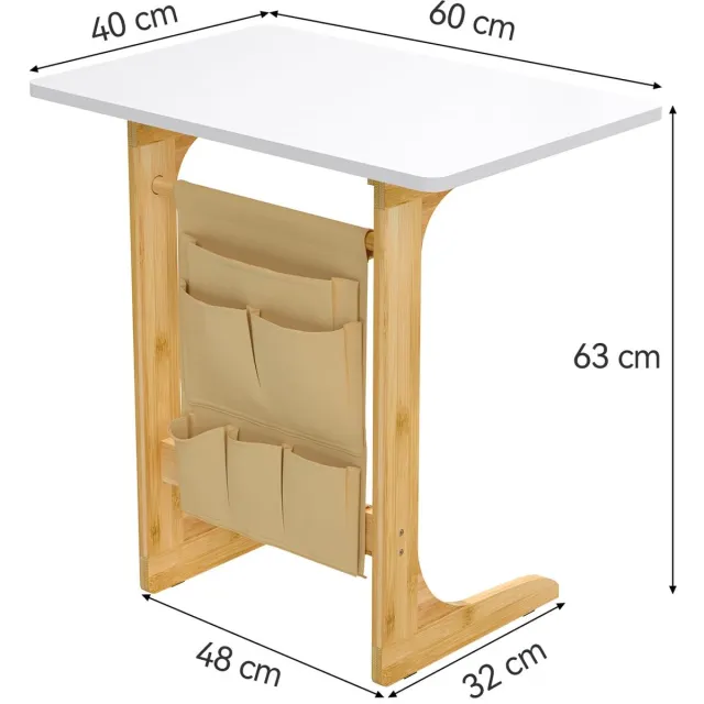 Unyqoos Compacte en veelzijdige C-vormige bijzettafel met opbergtas en antislip Wit