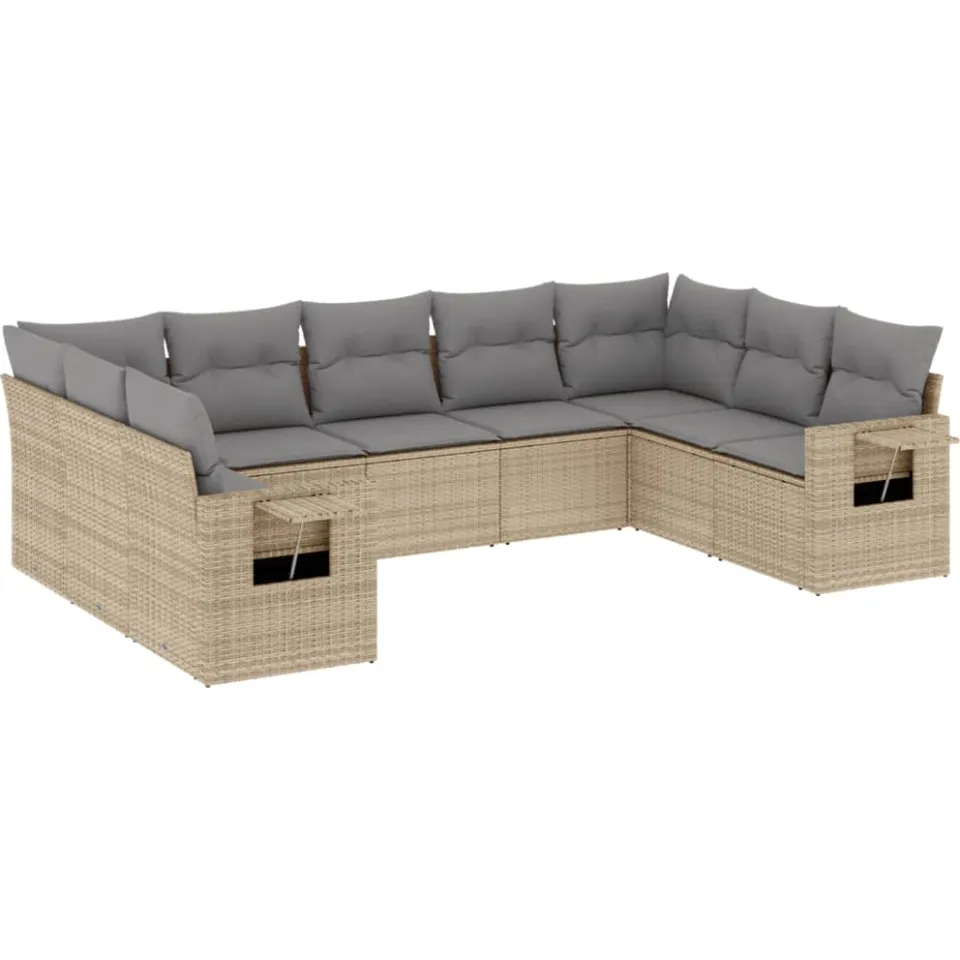 vidaXL 9-delige Loungeset met kussens poly rattan beige, foto 3