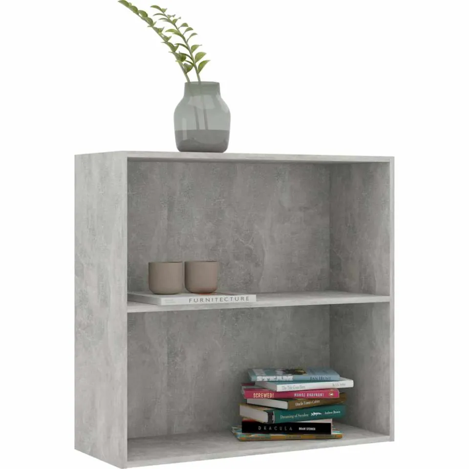 vidaXL Boekenkast met 2 schappen 80x30x76,5 cm bewerkt hout betongrijs grijs, foto 2