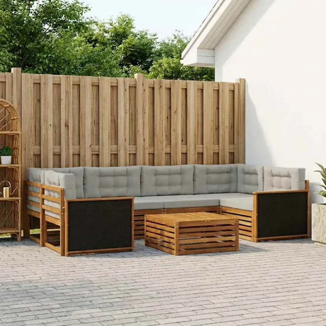 vidaXL Buiten bankenset 7 st 6-zits Naturel en lichtgrijs Bruin