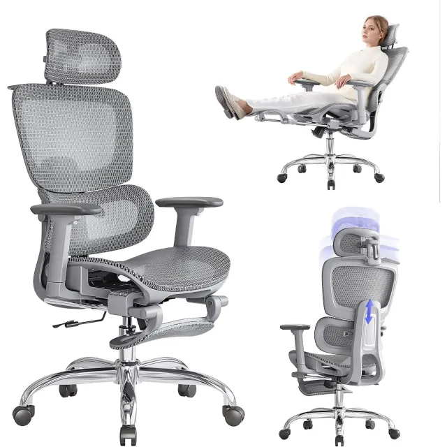 Zivano Bureaustoel - Ergonomische Bureaustoel - Office Gaming Chair - Grijs - 48cm x 50cm x 122cm Lite grijs