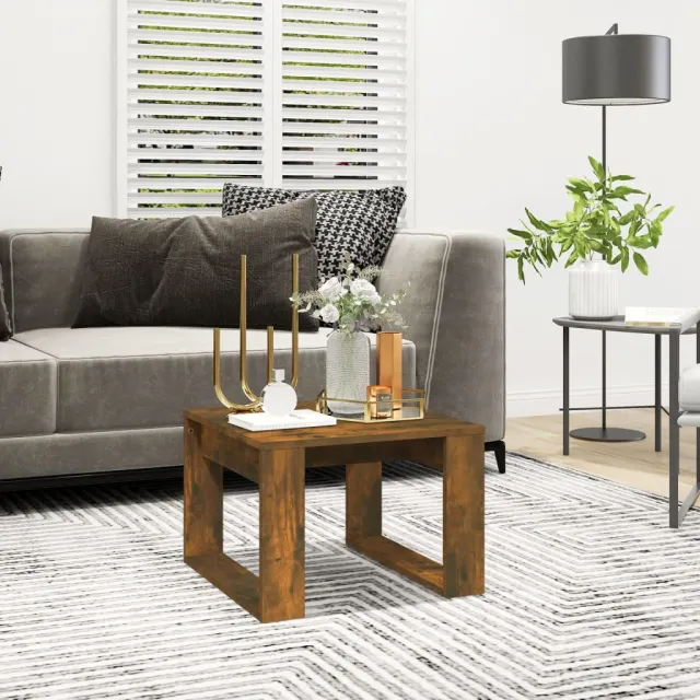vidaXL Bijzettafel 50x50x35 cm bewerkt hout gerookt eikenkleurig, foto 2