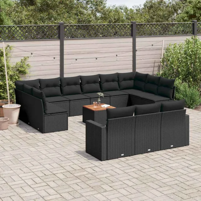 vidaXL 14-delige Loungeset met kussens poly rattan zwart, foto 2