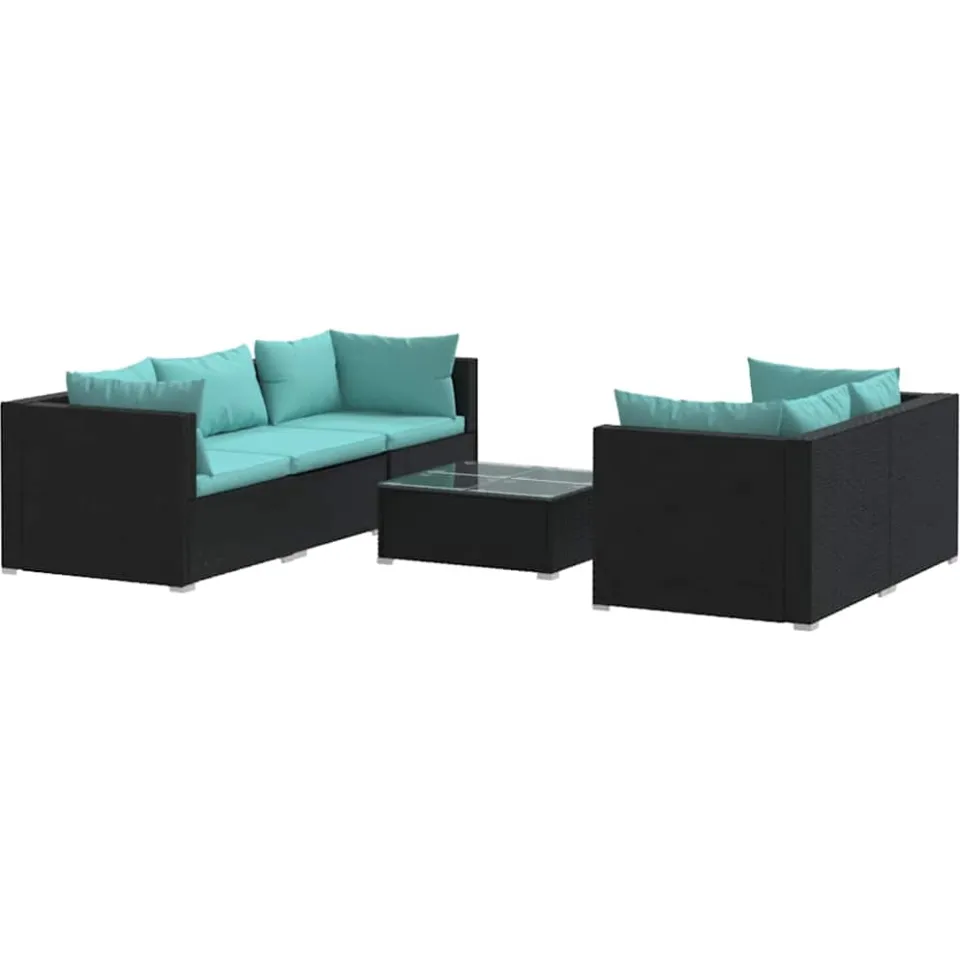 vidaXL 6-delige Loungeset met kussens poly rattan zwart, foto 3