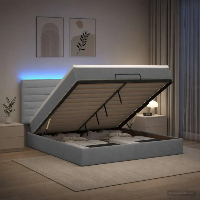 vidaXL Ottoman Bed met Matrassen en LED Lichtgrijs 140 x 200 cm Stof