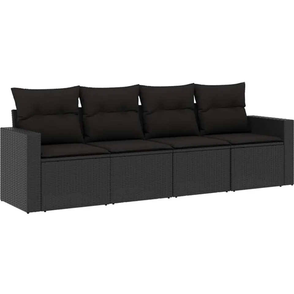 vidaXL 4-delige Loungeset met kussens poly rattan zwart, foto 3