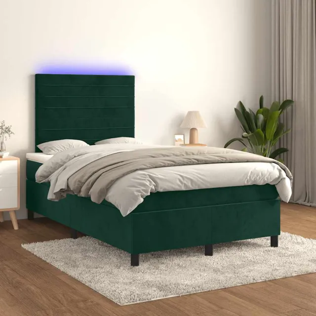 vidaXL Boxspring met matras en LED fluweel donkergroen 120x200 cm groen