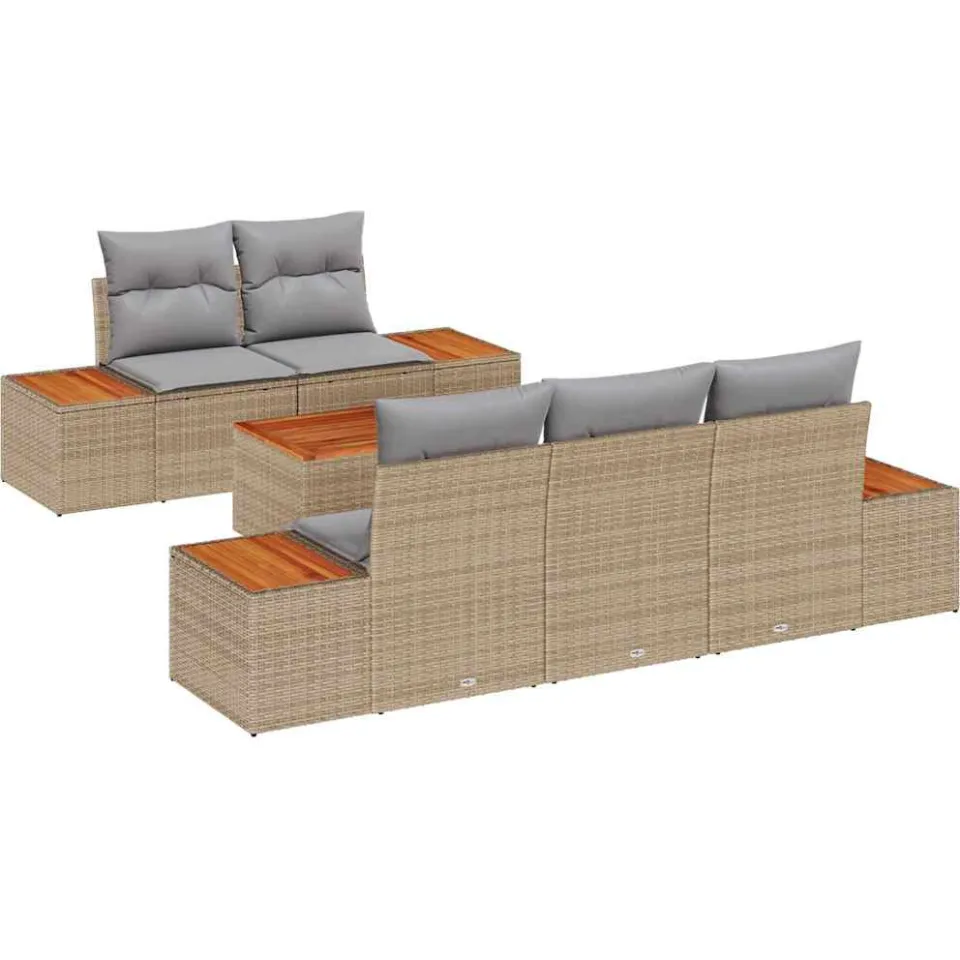 vidaXL Tuinbankenset 6 st Beige Poly riet