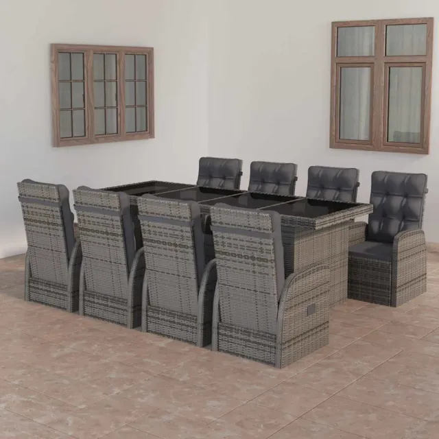vidaXL 9-delige Tuinset met kussens poly rattan grijs, foto 2