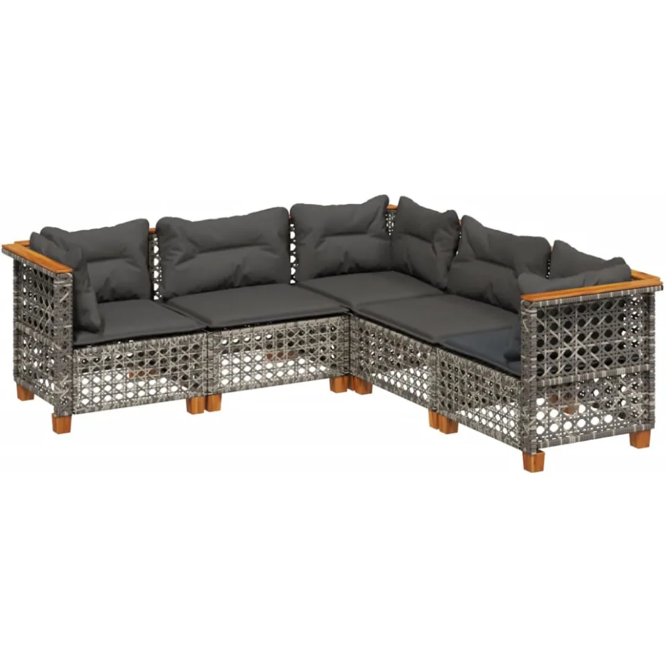 vidaXL 5-delige Loungeset met kussens poly rattan grijs, foto 3