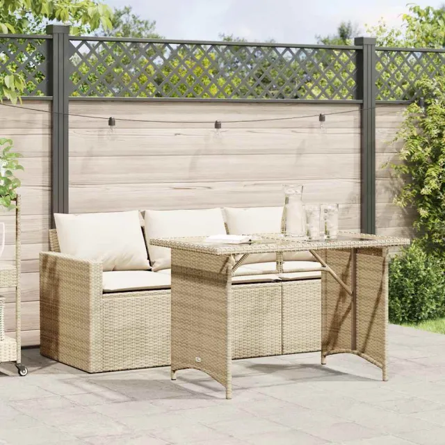 vidaXL 2-delige Tuinset met kussens poly rattan beige, foto 2