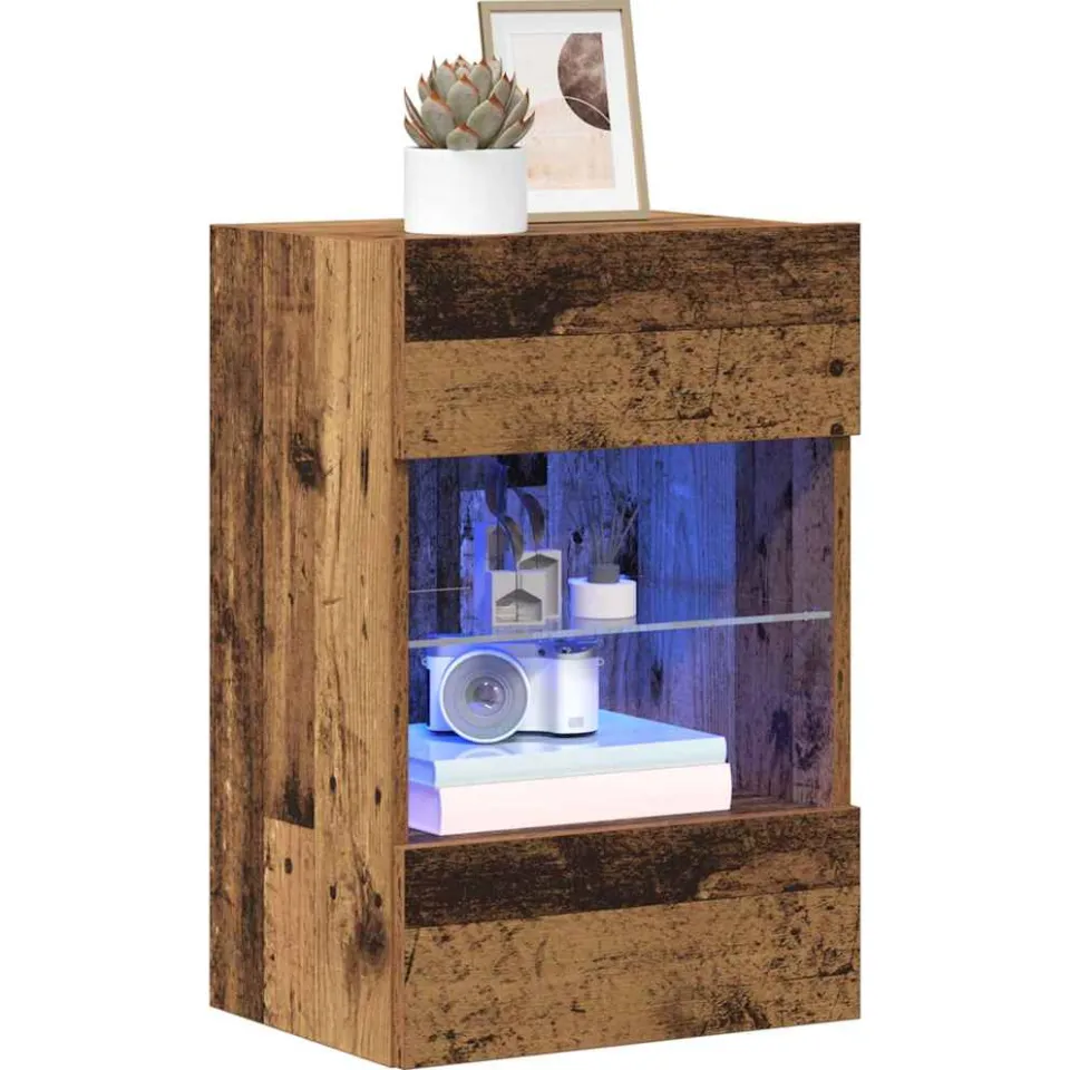 vidaXL Wandkasten met LED-verlichting voor tv 2 st oud houtkleurig Bruin