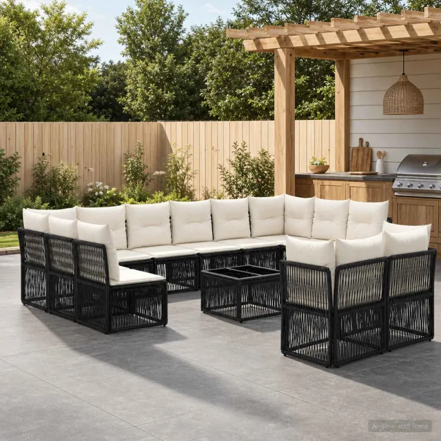 vidaXL Tuinbankenset 13 st Zwart poly rattan, foto 2