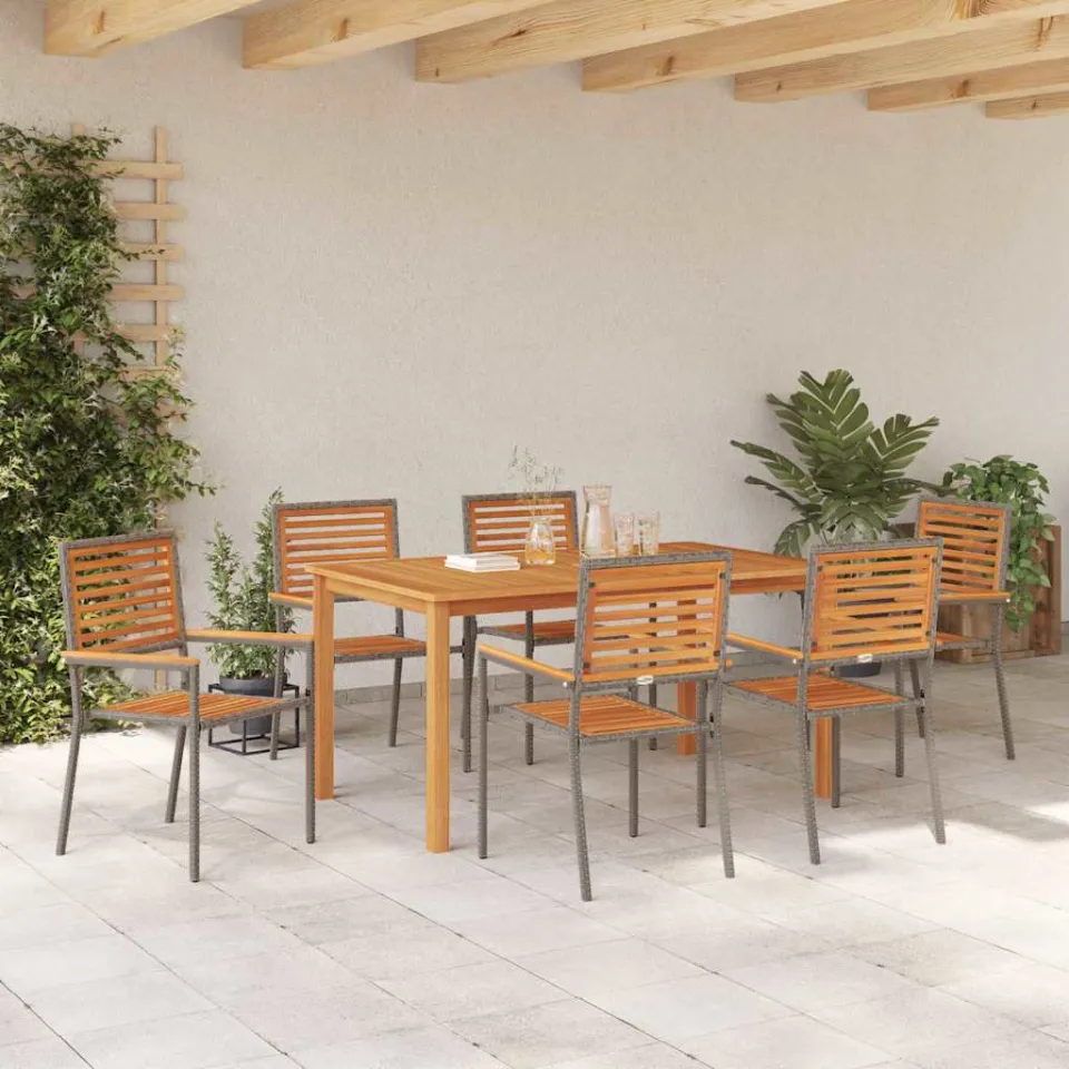 vidaXL Tuin eettafelset 7 st Grijs Massief Acaciahout, foto 3