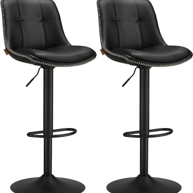 Vasagle Barkrukken - Set 2 Stuks – Industriële Barstoelen – verstelbaar - 360° Draaibaar – Zwart - 44x48x(90-112)cm
