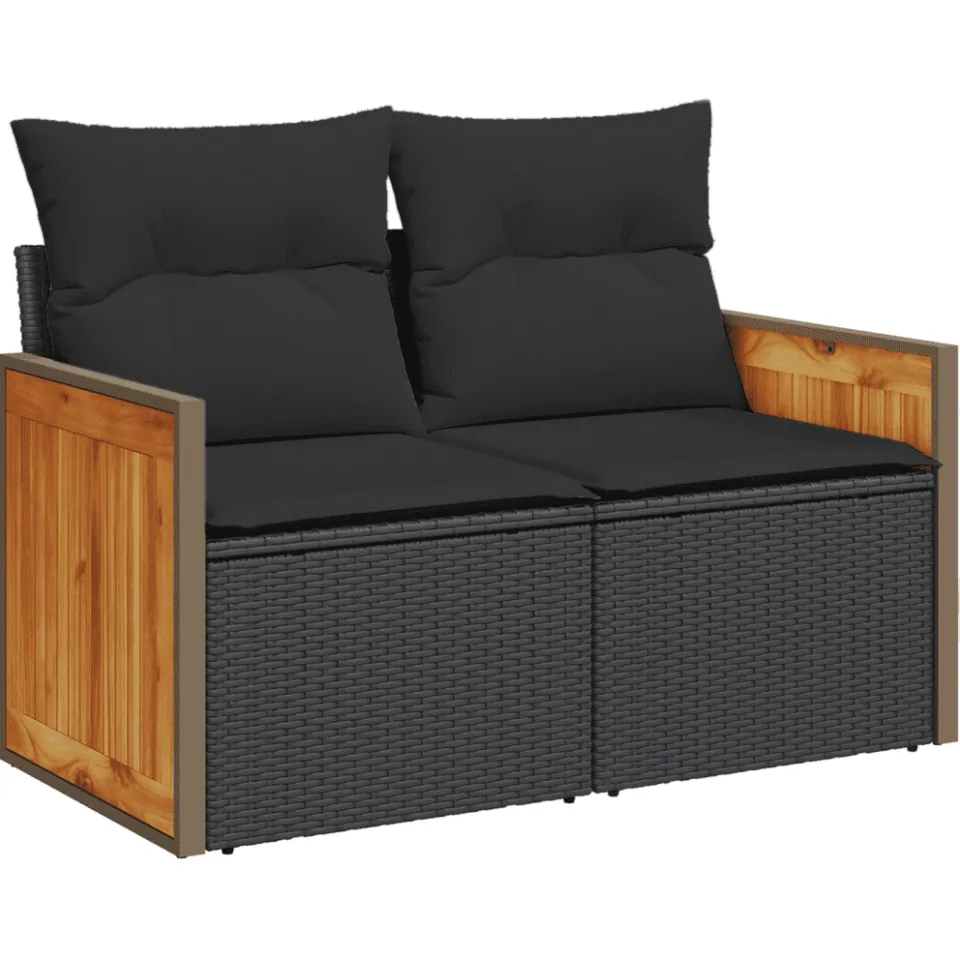 vidaXL 7-delige Loungeset met kussens poly rattan zwart, foto 4