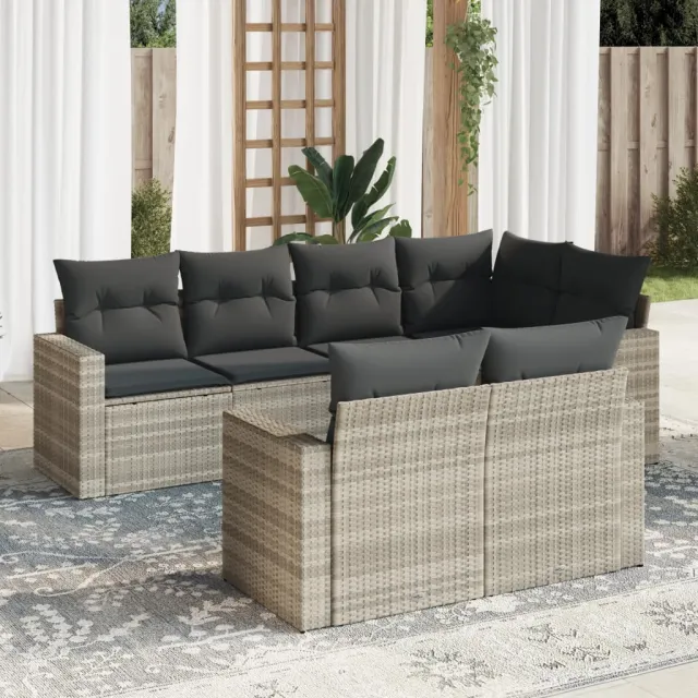 vidaXL 7-delige Loungeset met kussens poly rattan lichtgrijs grijs, foto 2