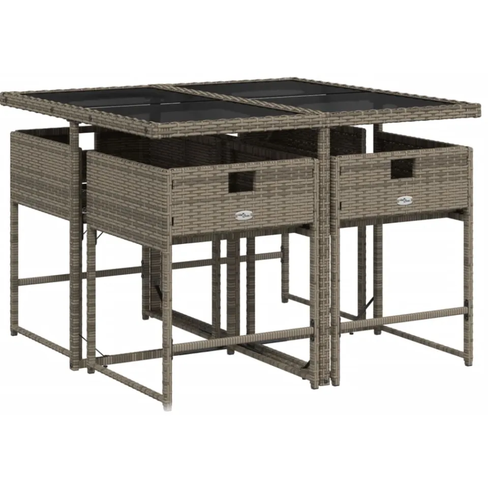 vidaXL 5-delige Tuinset met kussens poly rattan grijs, foto 4