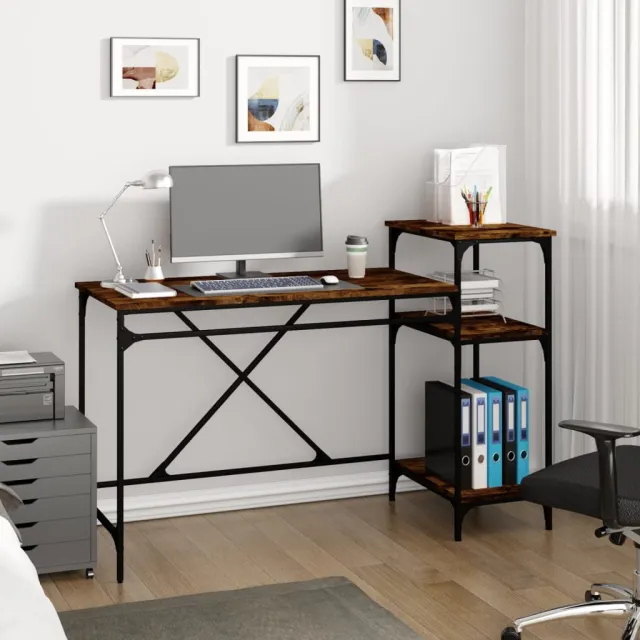 vidaXL Bureau 135x50x90 cm bewerkt hout en ijzer gerookt eikenkleurig, foto 2