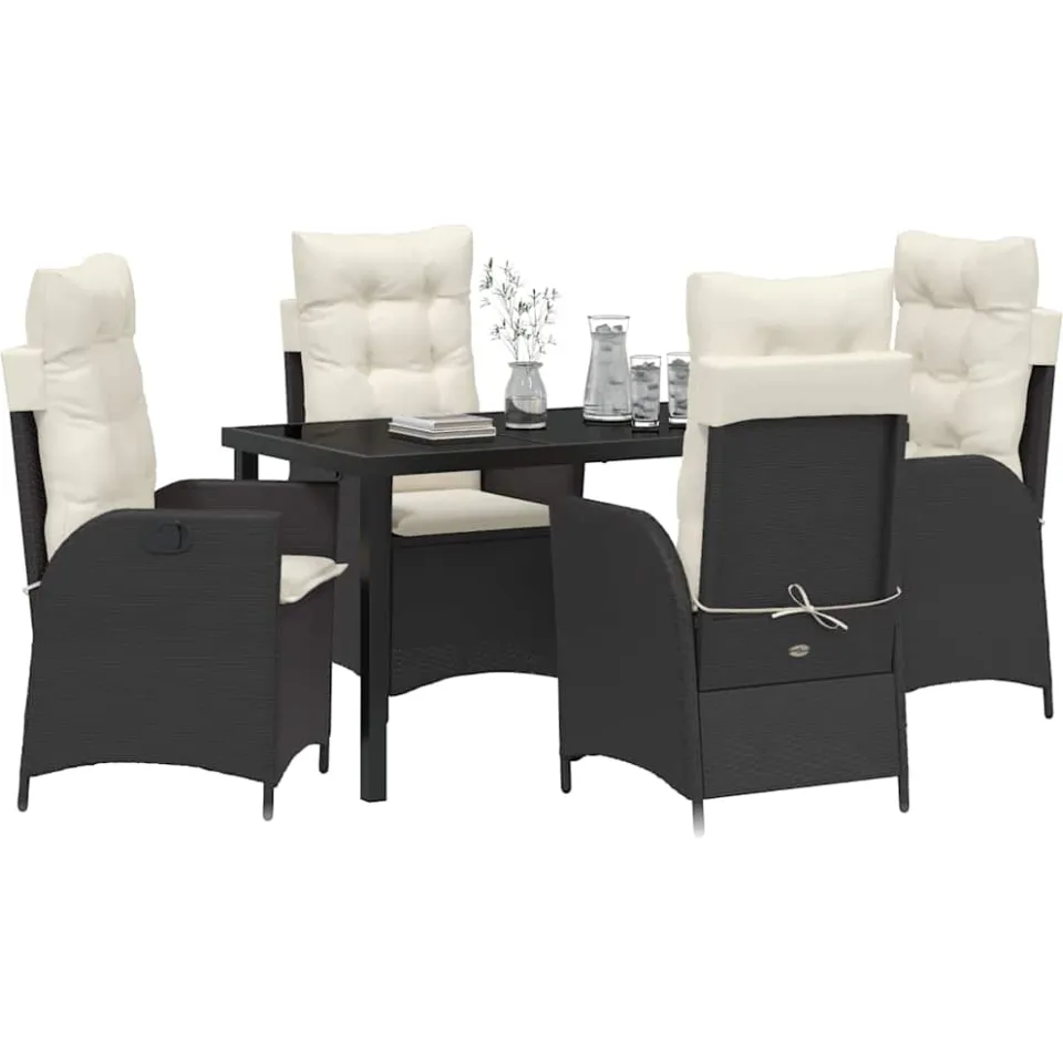 vidaXL Tuin eettafelset 5 st Zwart poly rattan