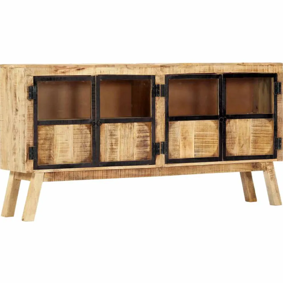 vidaXL Dressoir 160x30x80 cm massief ruw mangohout bruin en zwart, foto 4