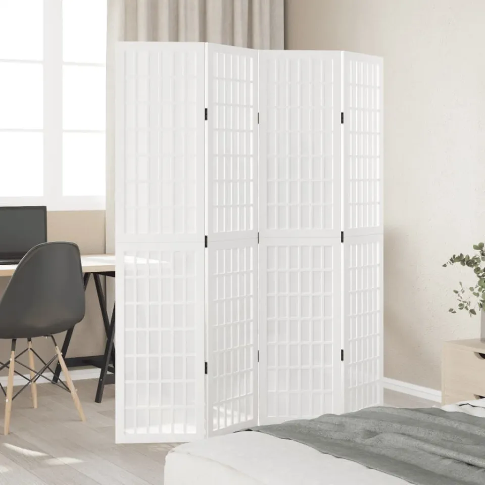 vidaXL Kamerscherm met 4 panelen massief paulowniahout wit, foto 3
