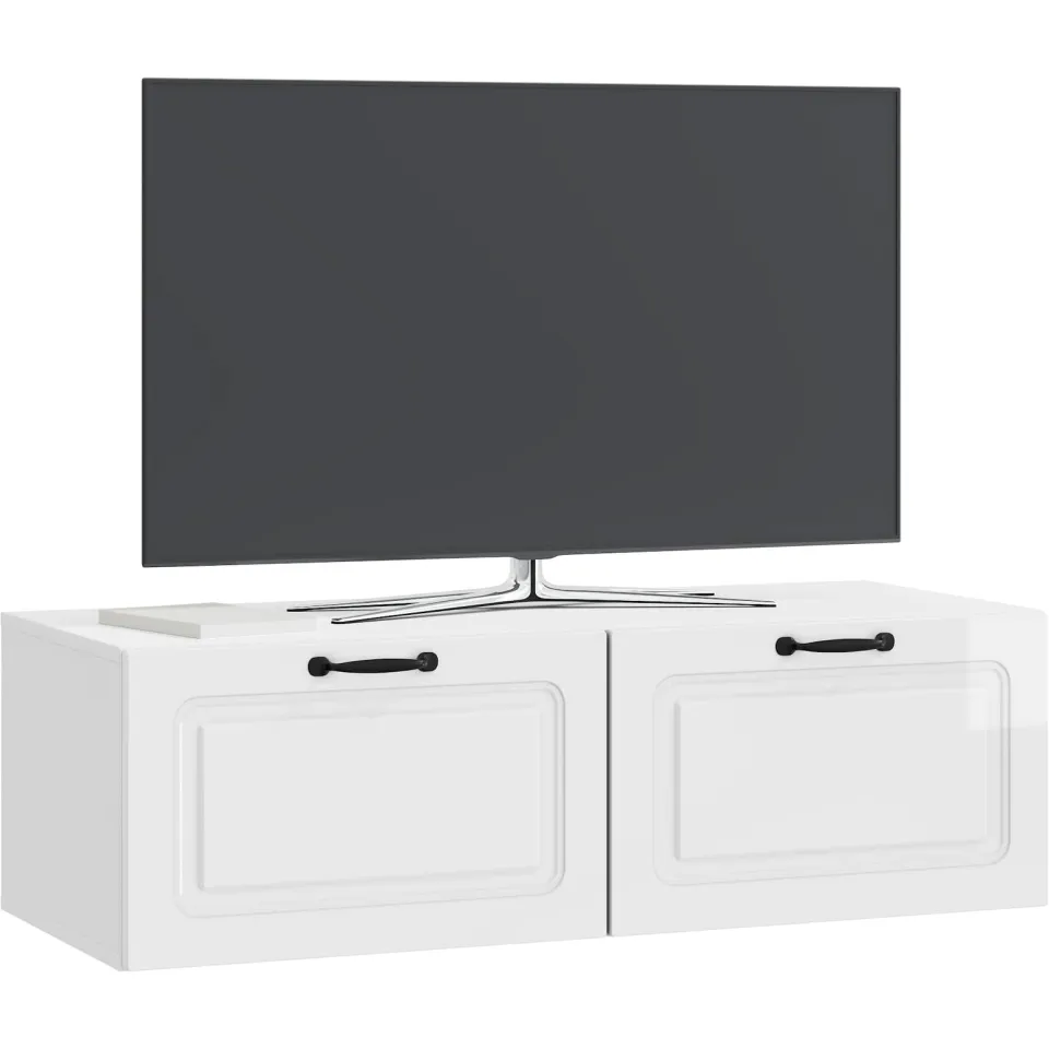vidaXL Wandbeugel TV-kast Hoogglans Wit 98 x 41 x 30 cm Bewerkt hout