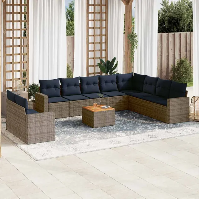 vidaXL 11-delige Loungeset met kussens poly rattan grijs, foto 2