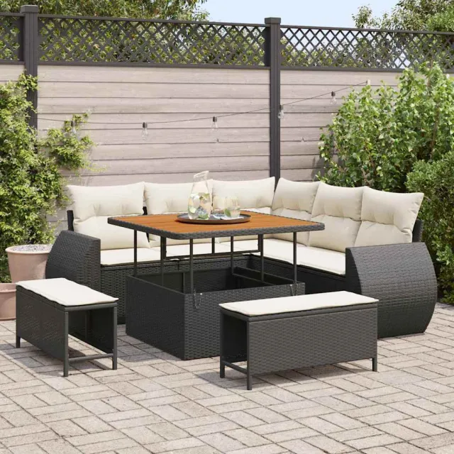 vidaXL Tuinbankenset 8 st Zwart poly rattan, foto 2