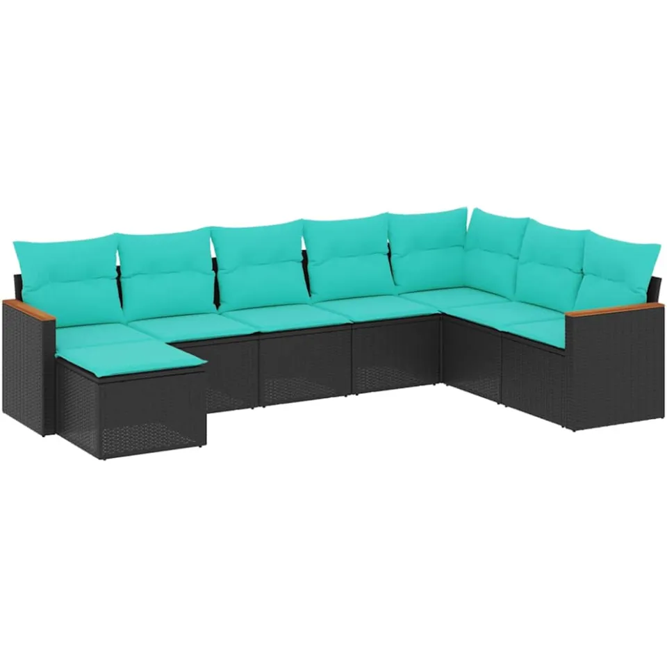 vidaXL 8-delige tuinbankset met kussens, zwart polyrotan, foto 3