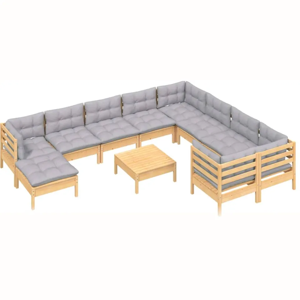 vidaXL 11-delige Loungeset met grijze kussens grenenhout Grijs