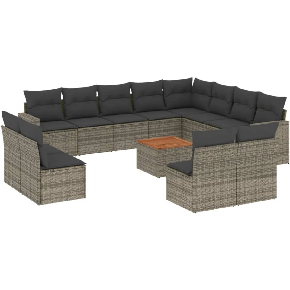 vidaXL 13-delige Loungeset met kussens poly rattan grijs, foto 3