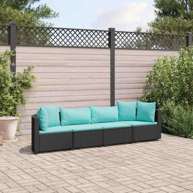 vidaXL 4-delige Loungeset met kussens poly rattan zwart, foto 2
