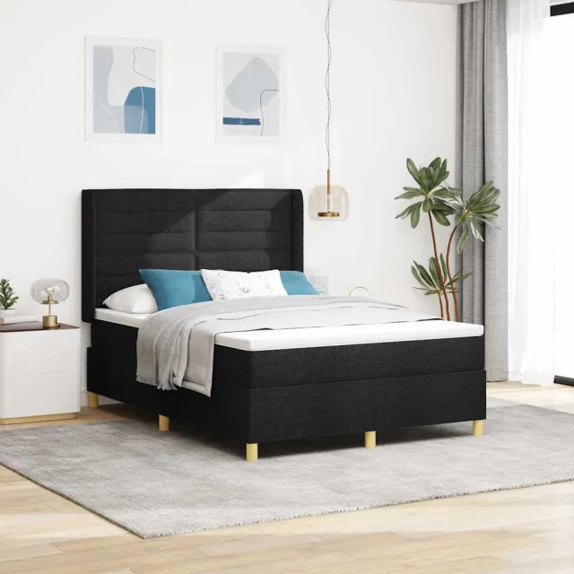 vidaXL Boxspringbed met LED-stripverlichting Zwart 140 x 190 cm Stof