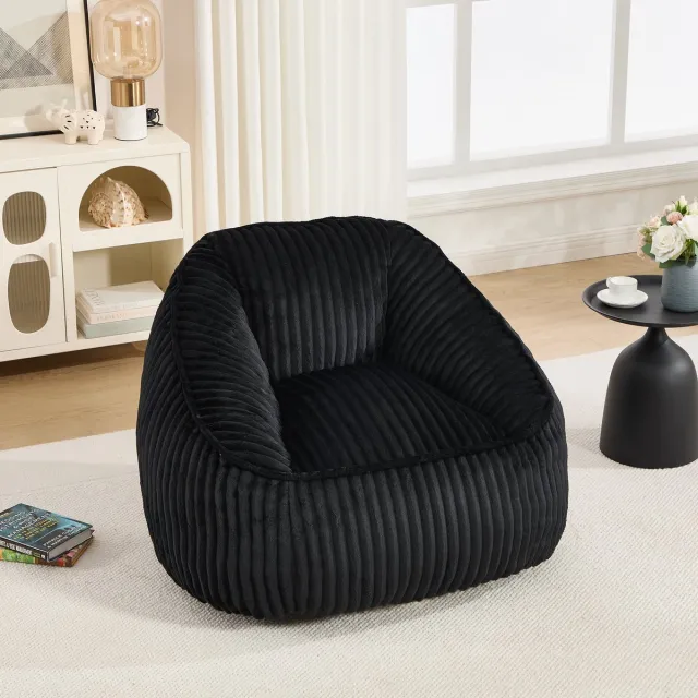 REDOM Zitzakstoel - Traagschuimvulling - Met rugleuning - Geribbelde chenille bekleding - Binnen - Zwart - 98 x 92 x 73 cm