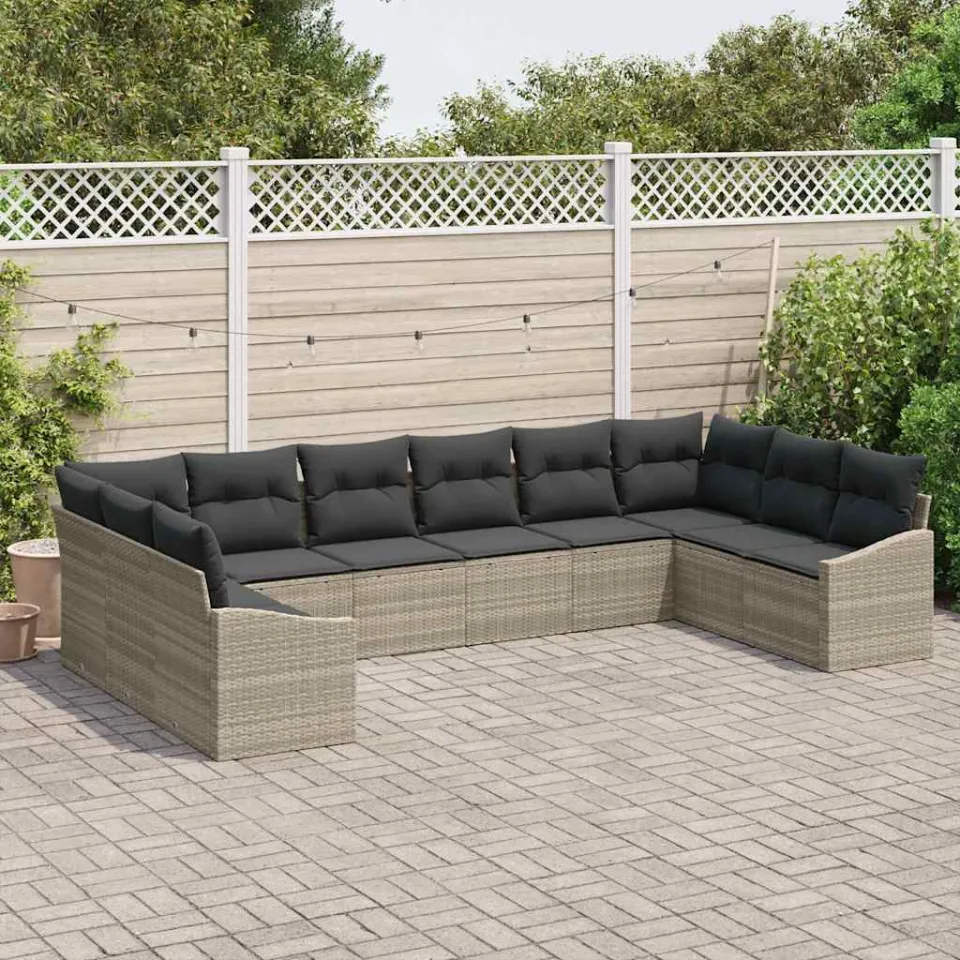 vidaXL Bankstel 10 st Lichtgrijs poly rattan, foto 3