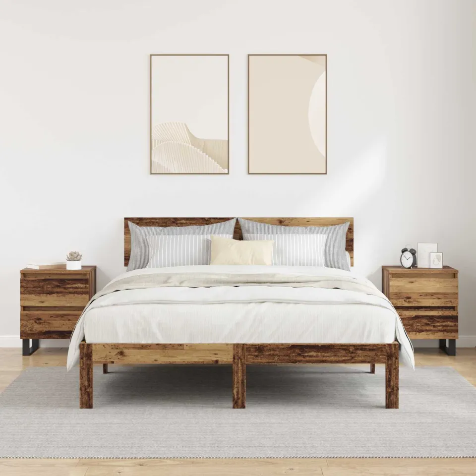 vidaXL Nachtkastje 2 st Oudhout 40 x 35 x 50 cm Bewerkt hout bruin, foto 4