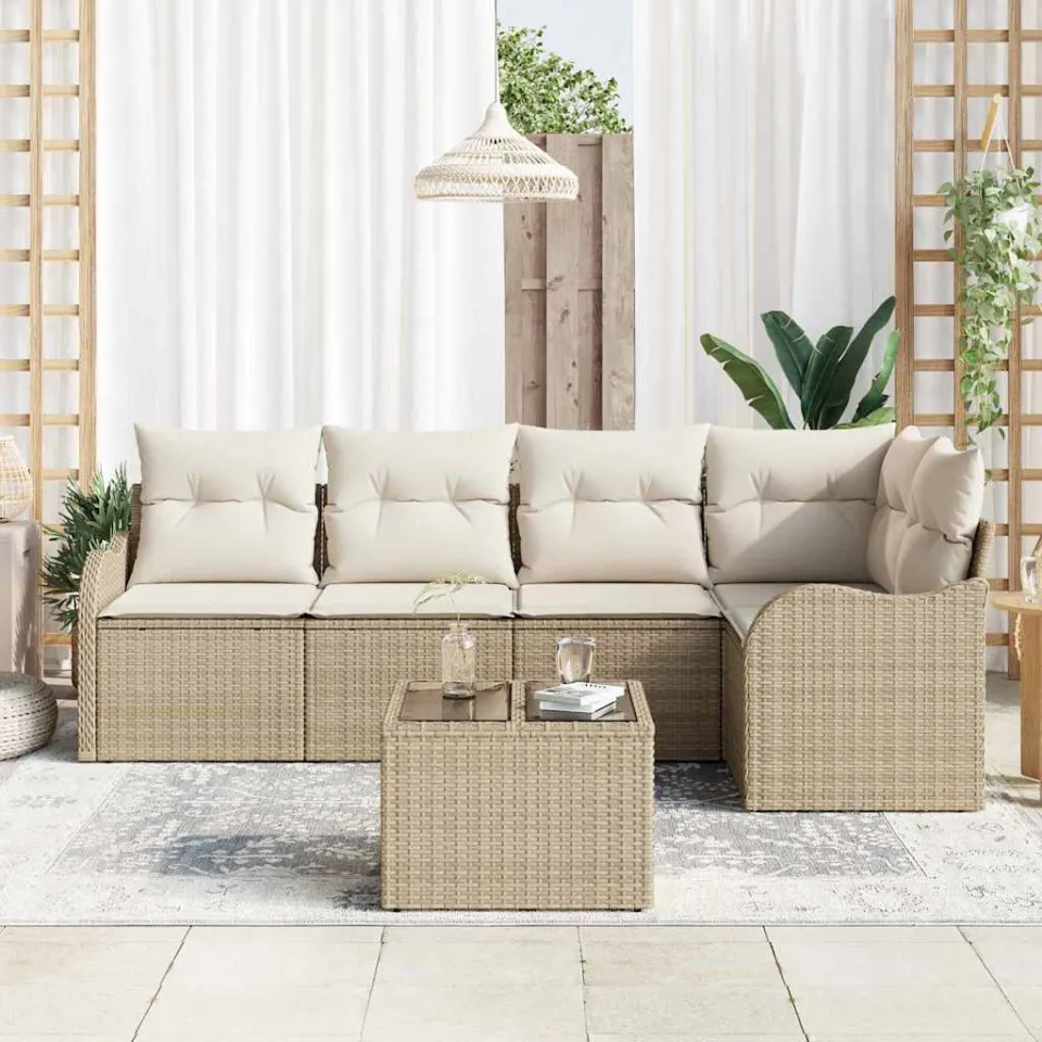 vidaXL Tuin Sofa Set 6 st Beige poly rattan, foto 3