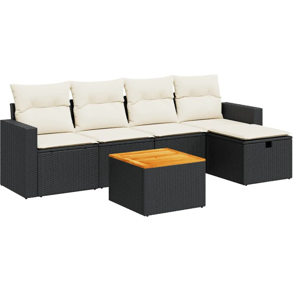 vidaXL 6-delige Loungeset met kussens poly rattan zwart, foto 3