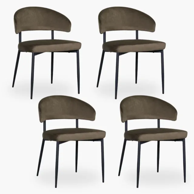 DOK 2 4x Eetkamerstoel Noa - Olive Velours - Set van 4 - Groen