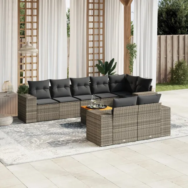 vidaXL 9-delige Loungeset met kussens poly rattan grijs, foto 2