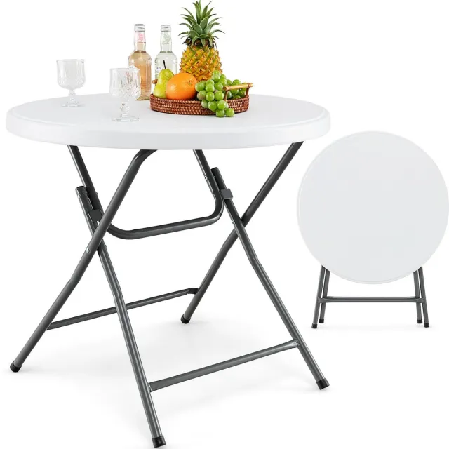 Costway Inklapbare tuintafel, diameter 81 cm, klaptafel met HDPE-tafelblad, ronde balkontafel, terrastafel voor balkon, tuin, terras, wit