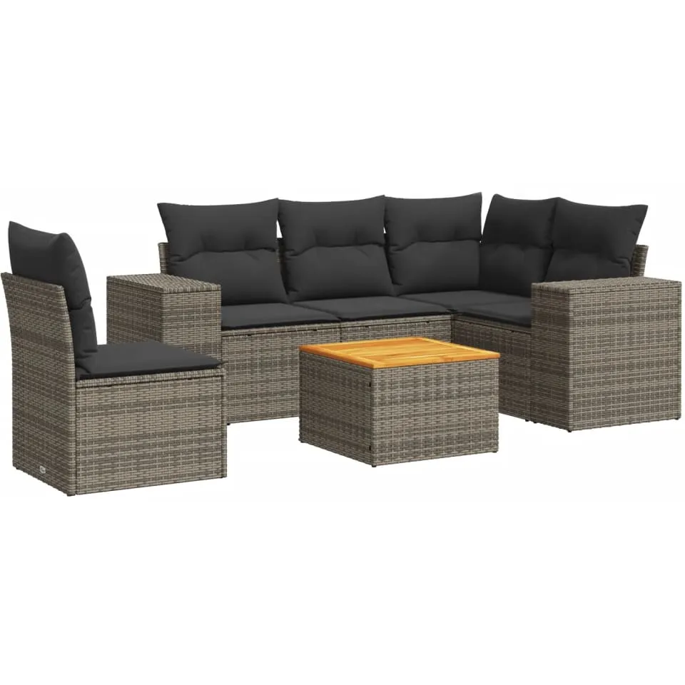 vidaXL 6-delige Loungeset met kussens poly rattan grijs