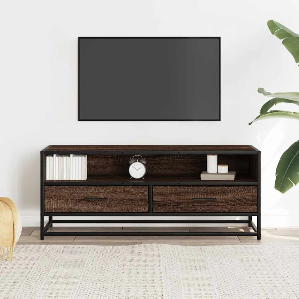 vidaXL Tv-meubel 100x34,5x40 cm bewerkt hout metaal bruin eikenkleur, foto 3
