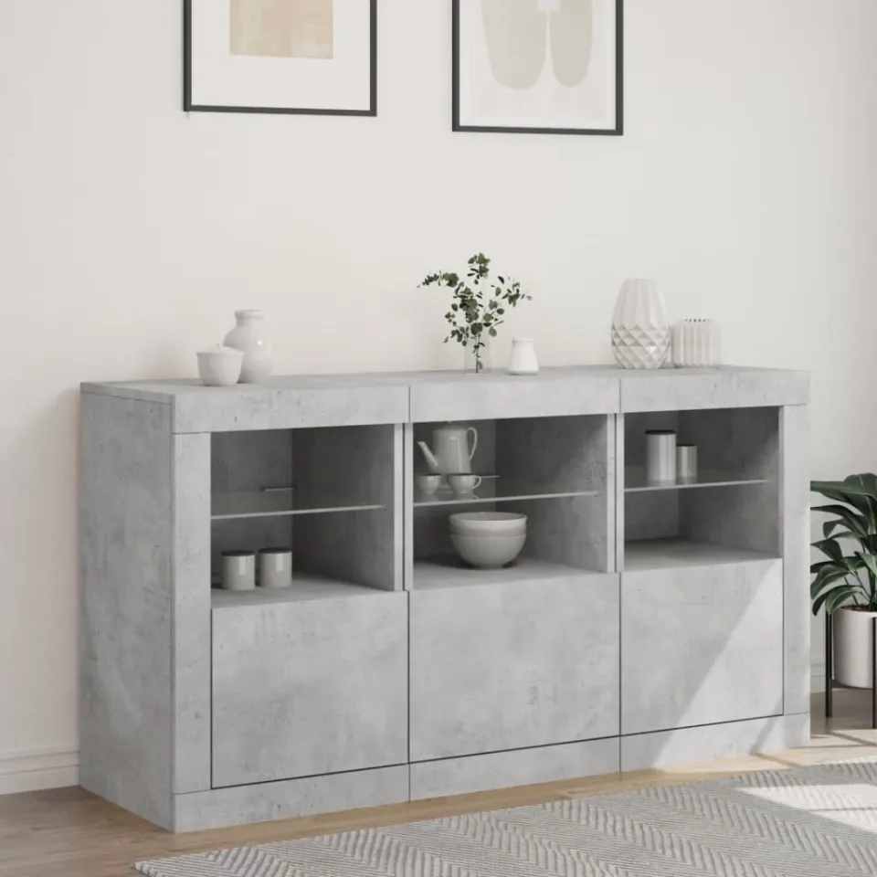vidaXL Dressoir met LED-verlichting 123x37x67 cm betongrijs grijs, foto 2