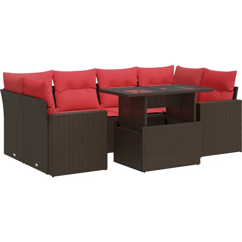 vidaXL 7-delige Loungeset met kussens poly rattan acacia bruin, foto 3