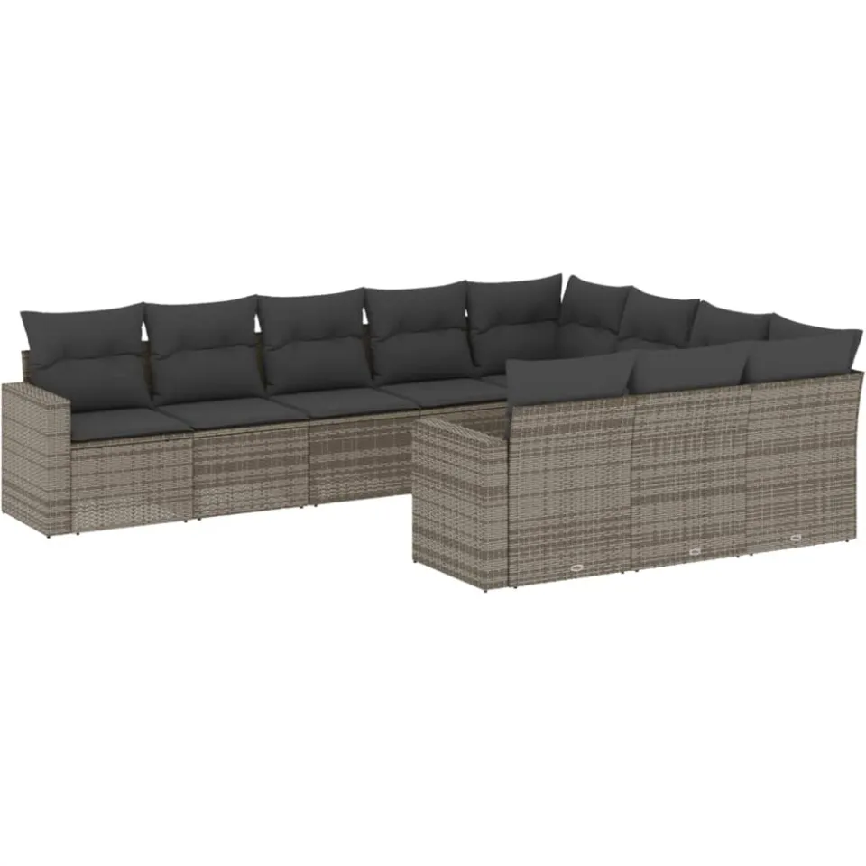 vidaXL 10-delige Loungeset met kussens poly rattan grijs, foto 3