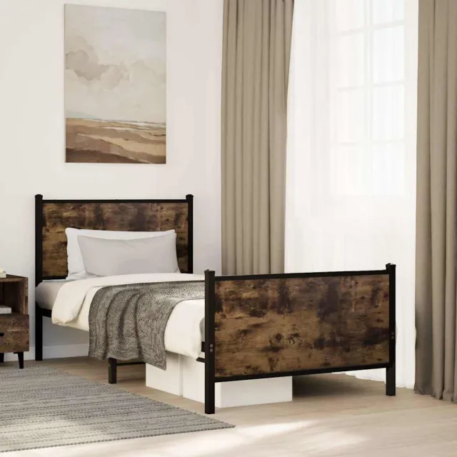 vidaXL Bedframe zonder matras metaal gerookt eikenkleurig 75x190 cm