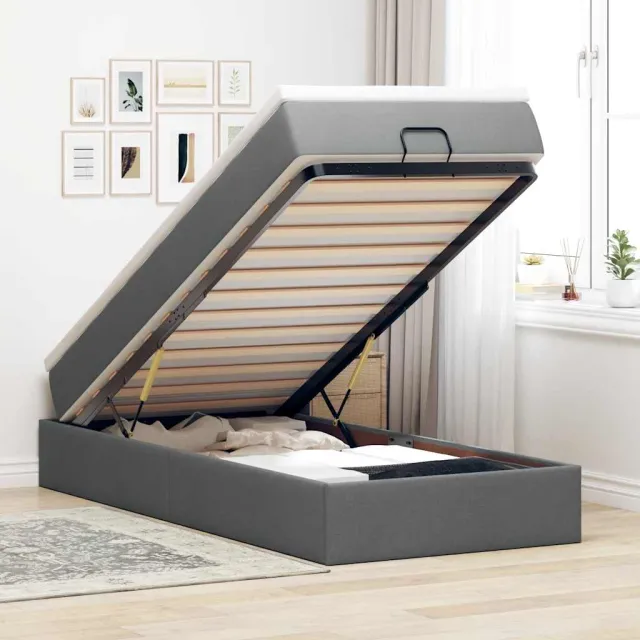 vidaXL Ottoman bed met matras 90x200cm stof donkergrijs